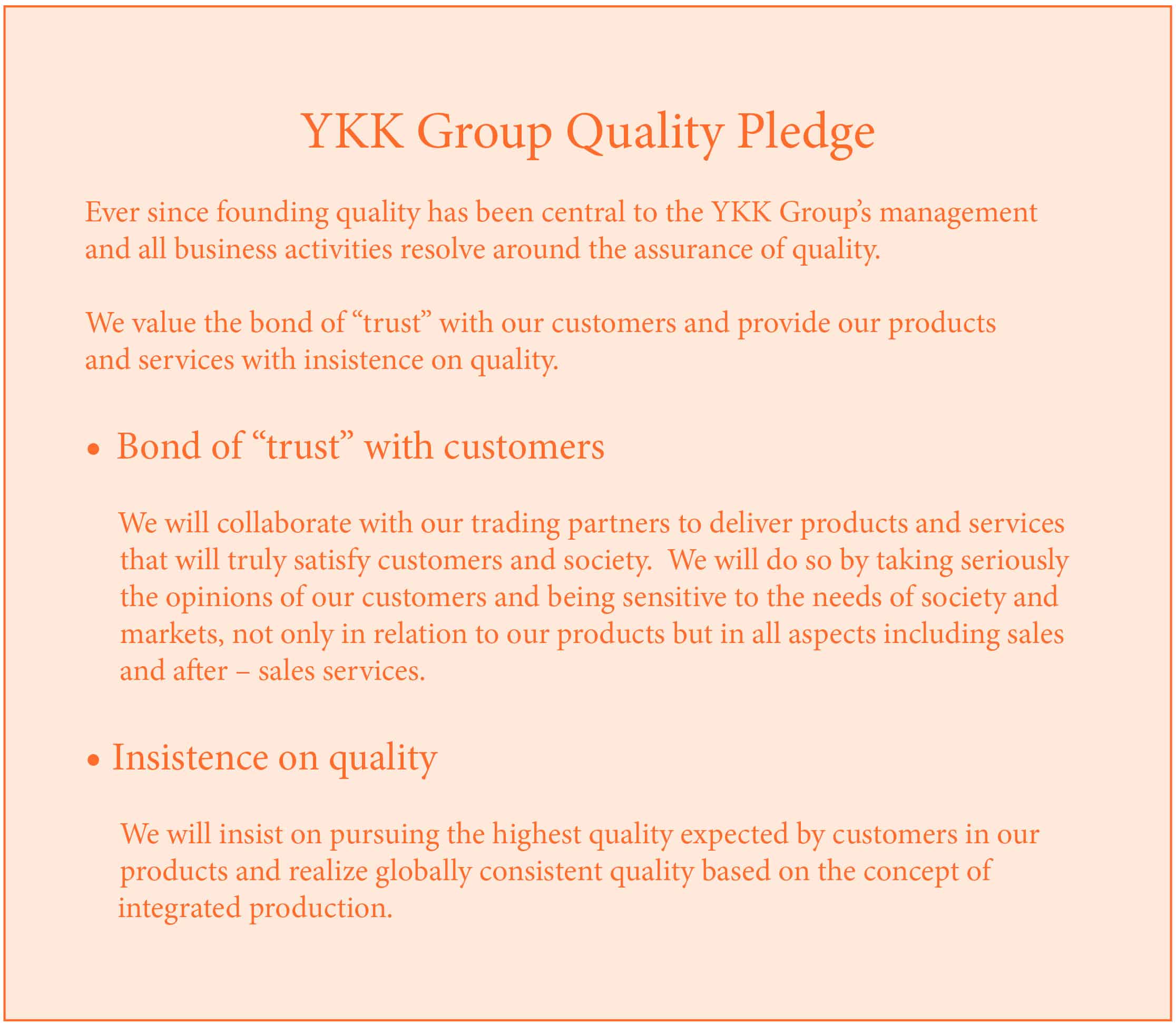 YKK Group quality pledge